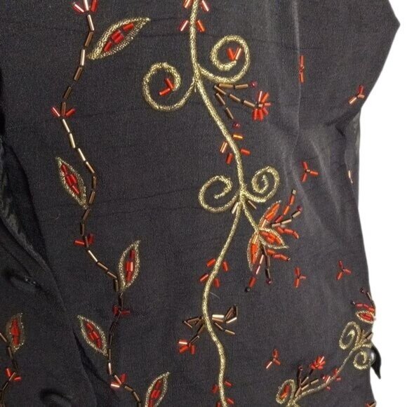 Vintage 90s Carole Little Size M PM Petite Vest Black Beaded Floral Embellished - Picture 3 of 14